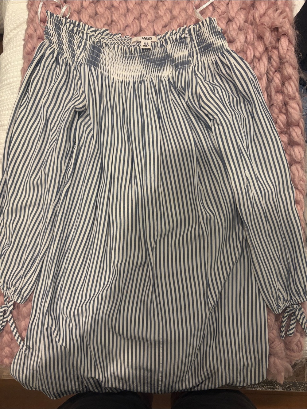 Jack by BB Dakota Blue & White Striped Off-the-Shoulder Tunic